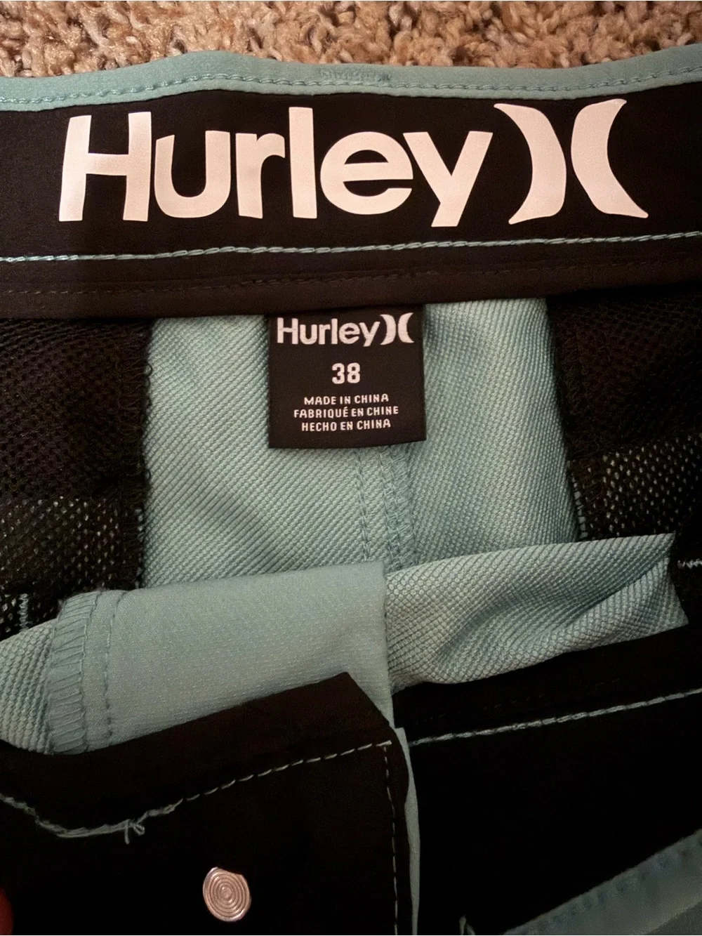 Hurley Two-Pair Mens Shorts in Blue and Mint. Both size 38 with 9 inch inseam
